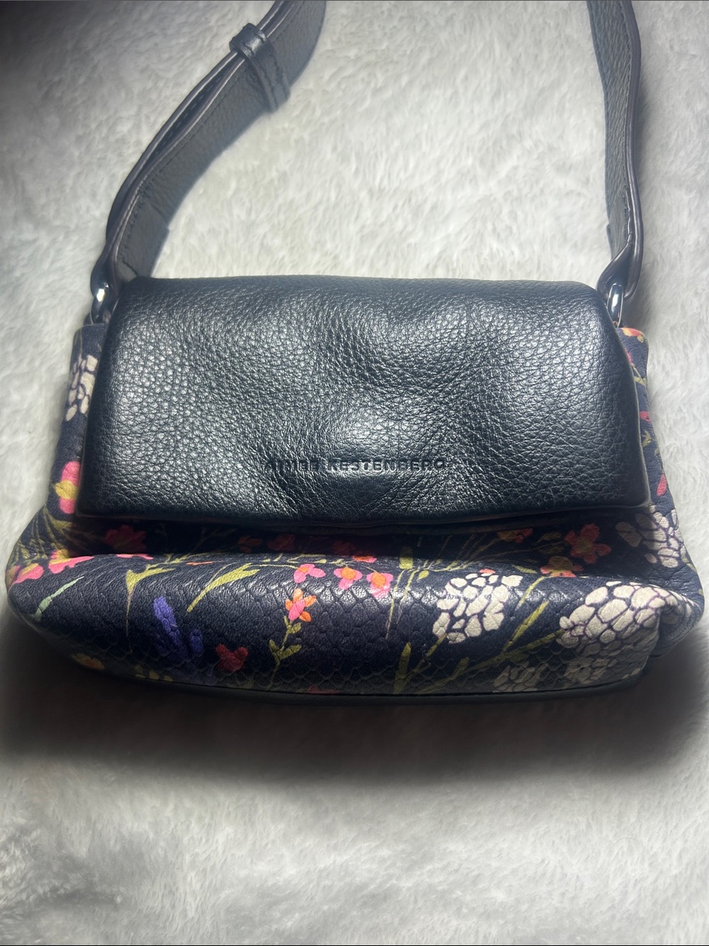 Black Floral Leather Crossbody Bag